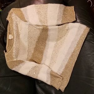 Chico's Sparkle and Shine Handknit Metallic/Sequin Sweater gold/angel fluff